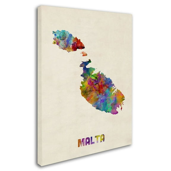 Trademark Fine Art "Malta Watercolor Map" Canvas Art by Michael Tompsett