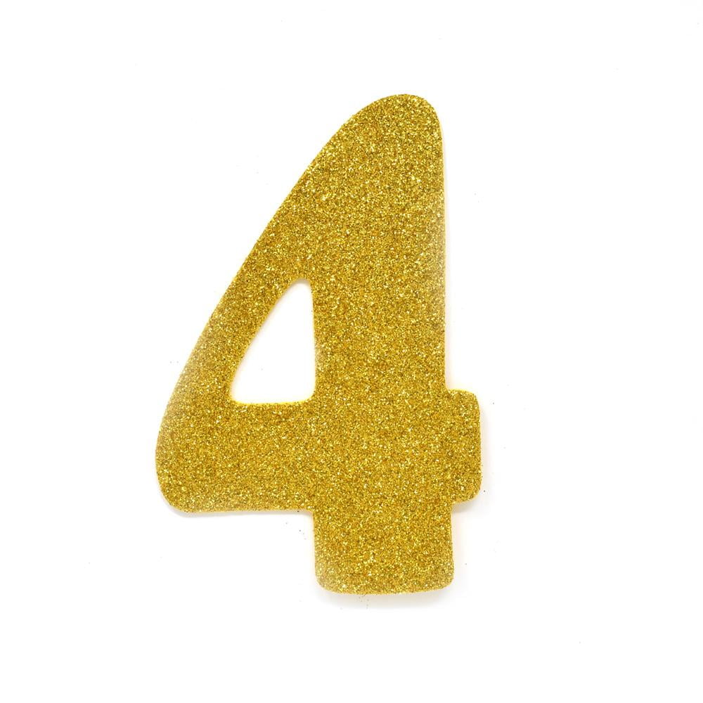 EVA Glitter Foam Number Cut Out "4", Gold, 41/2Inch, 12Count