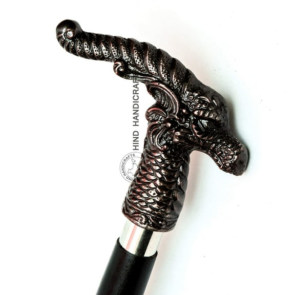 Decorative Victorian Canes and Walking Sticks for Men & Women - 36" Black Ebony Brass Handle Unisex Derby Foldable Cane | Hind Handicrafts (36 inch, Antique Dragon 3)