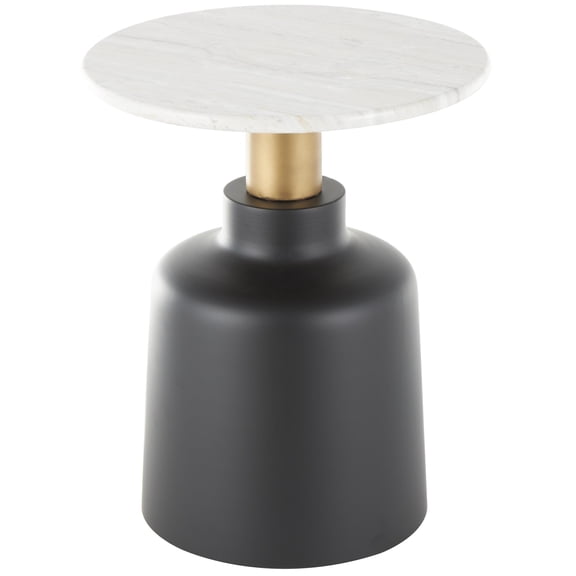 DecMode 18" x 22" Black Metal Pedestal Accent Table with Faux White Marble Top, 1-Piece