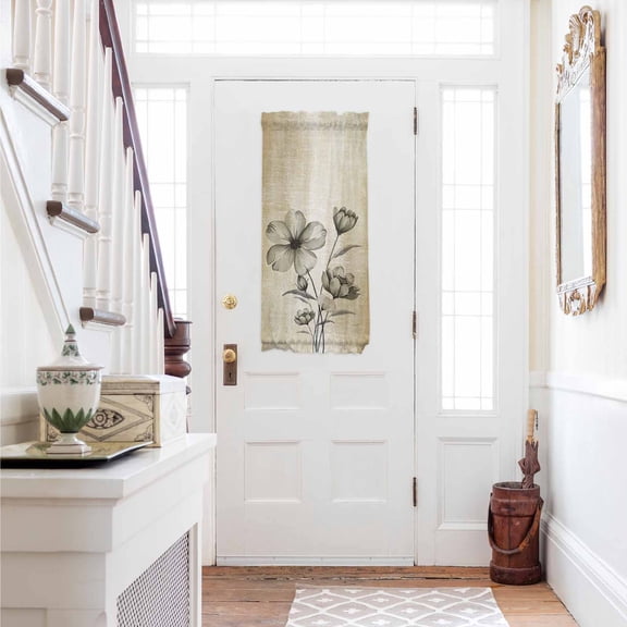 Yellow Beige Flower Door Curtains for Door Window, French Sidelight Front Back Door Curtains With Tieback, Farmhouse Shabby Chic Wildflower Kitchen Rod Pocket Drapes Panel, 25"x40"