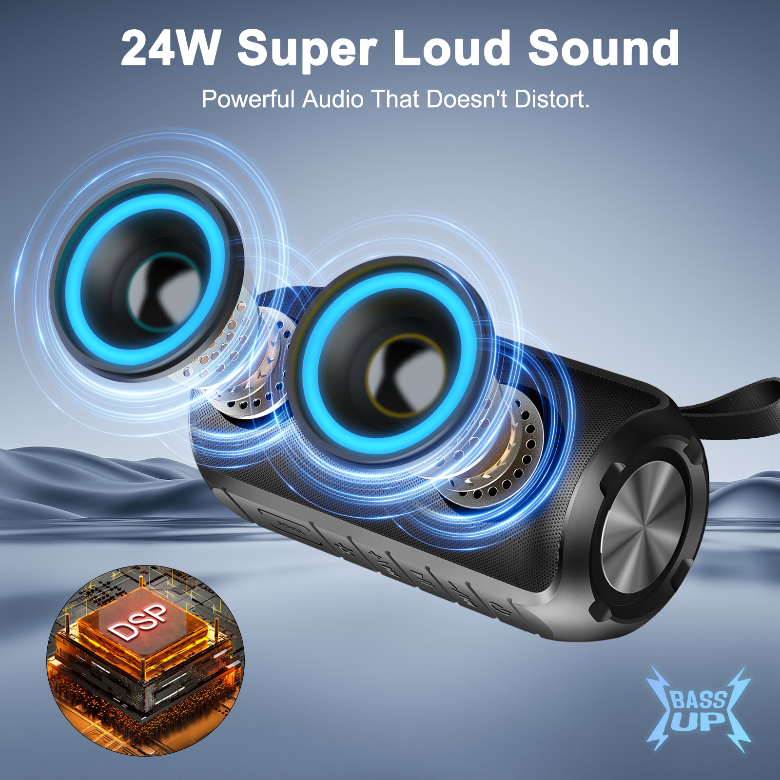 Geryst Portable Bluetooth Speaker, IPX7 Waterproof, 24W, Black photo 2