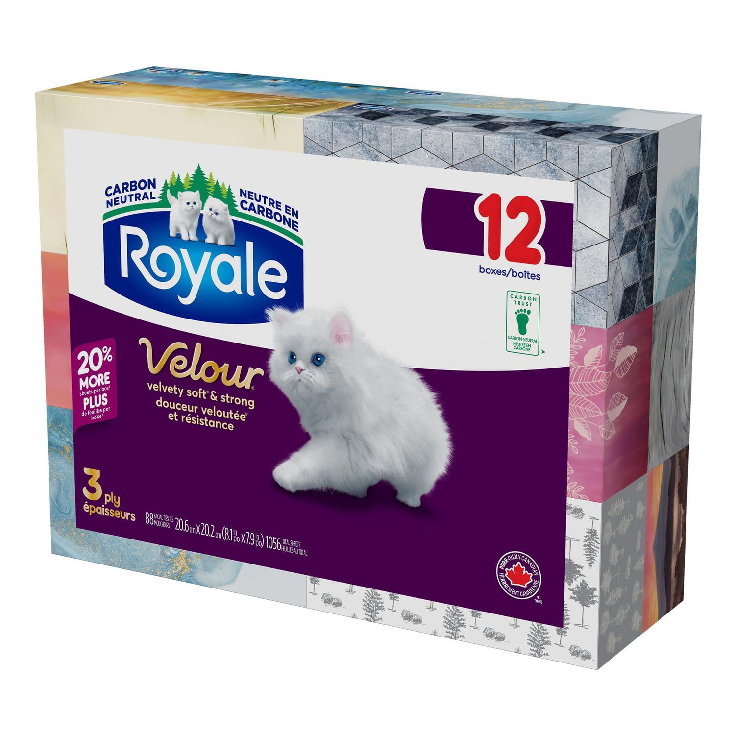 Royale Velour Facial Tissue, 12 Flat Boxes, 88 Tissues per box