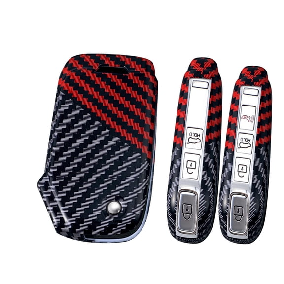 Carbon Fiber Pattern 3/4 Button Flip Key Fob Cover Compatible with Kia K5 2023 2024 Forte Seltos Soul Sportage Sorento Cerato Keyless Key Case with Leather Keychain