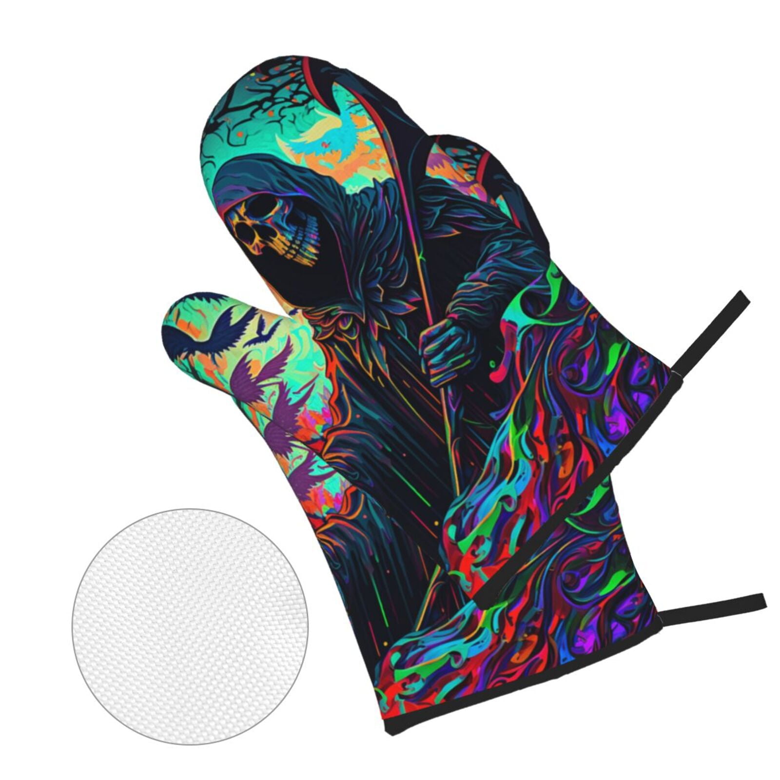 Grim Reaper Dark Psychedelic Death 4Pcs Oven Mitts and Pot Holders Sets Oven Kitchen Gloves Hot Pads for Cooking BBQ Baking Grilling