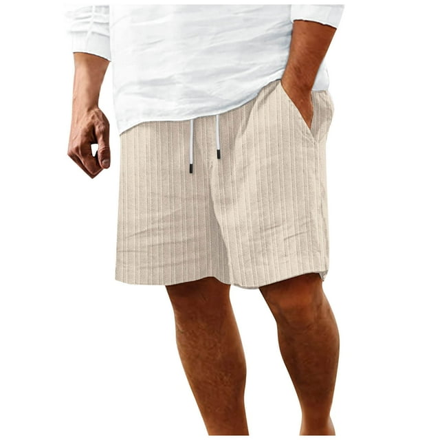 Pantalones cortos de playa a rayas para hombre - Diseño con cordón ajustable - Tejido de poliéster, ligero, perfecto para la playa y los deportes de verano