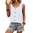 thumbnail image 3 of Ronuti Tank Tops for Women Summer Tops Trendy Dressy Casual Spring Vacation Outfits Crewneck Button Down Sleeveless Shirts White Shirts, 3 of 8