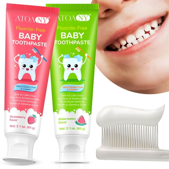2 Pack Kids Toothpaste Strawberry and Watermelon, Fluoride-Free, Safe for Little Ones, Oral Care for Children