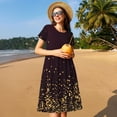 thumbnail image 4 of Susaid Gold stars luxury sparkling Pattern Women's Casual Floral Print Crewneck Short Sleeve A Line Boho Maxi Dress, 4 of 6