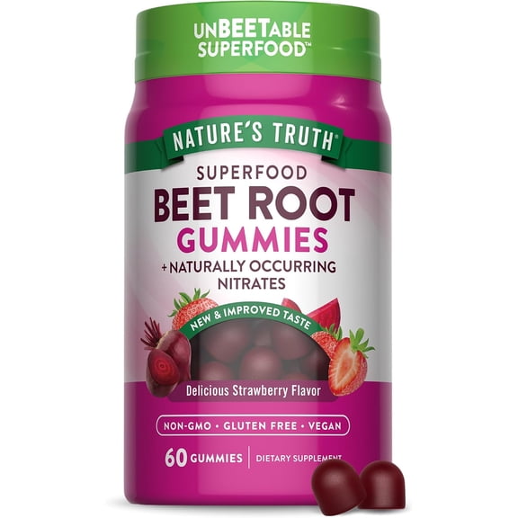 Beet Root | 60 Gummies | Super Food | with Black Pepper | Strawberry Flavor | by Nature's Truth