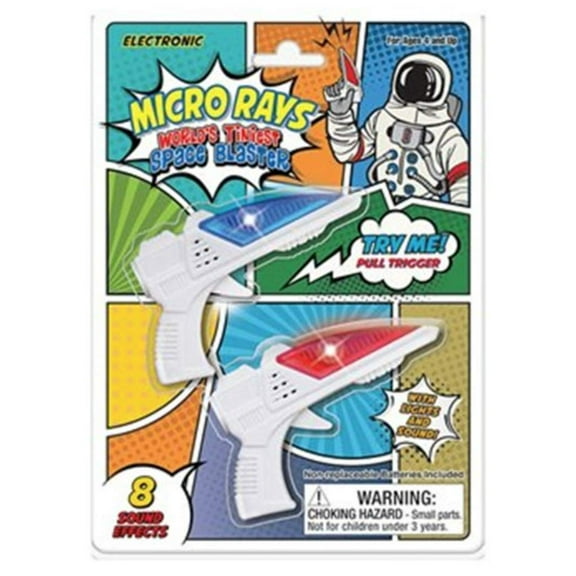 Micro Ray Space Blaster - World's Tiniest - Lights and Sounds - Package (1 Red & 1 Blue)