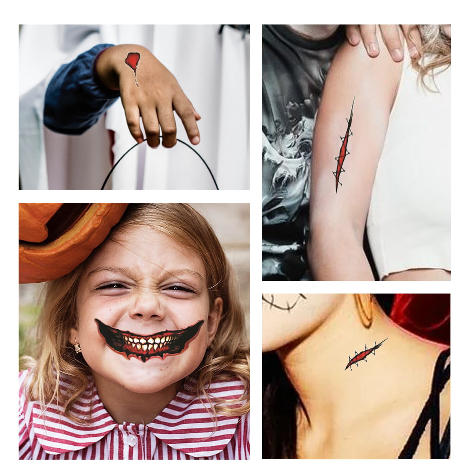 Alvantor Halloween Temporary Tattoo Stickers Horror Mouth Face Decals for Party Cosplay Makeup Scary Clown Props, 12pc