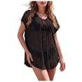 thumbnail image 2 of Pounoo Women's Beach Cover Ups V Neck Short Sleeve Knit Cover Ups Beach Vacation Style Lightweight Breathable Crochet Tie Front Side Slit Cover Ups Gift, 2 of 7