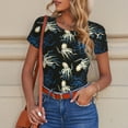 thumbnail image 4 of KLL Women 's Crew Neck Bodysuit Jumpsuits Octopus 1 Print Short onesies Stretch T Shirts, 4 of 5