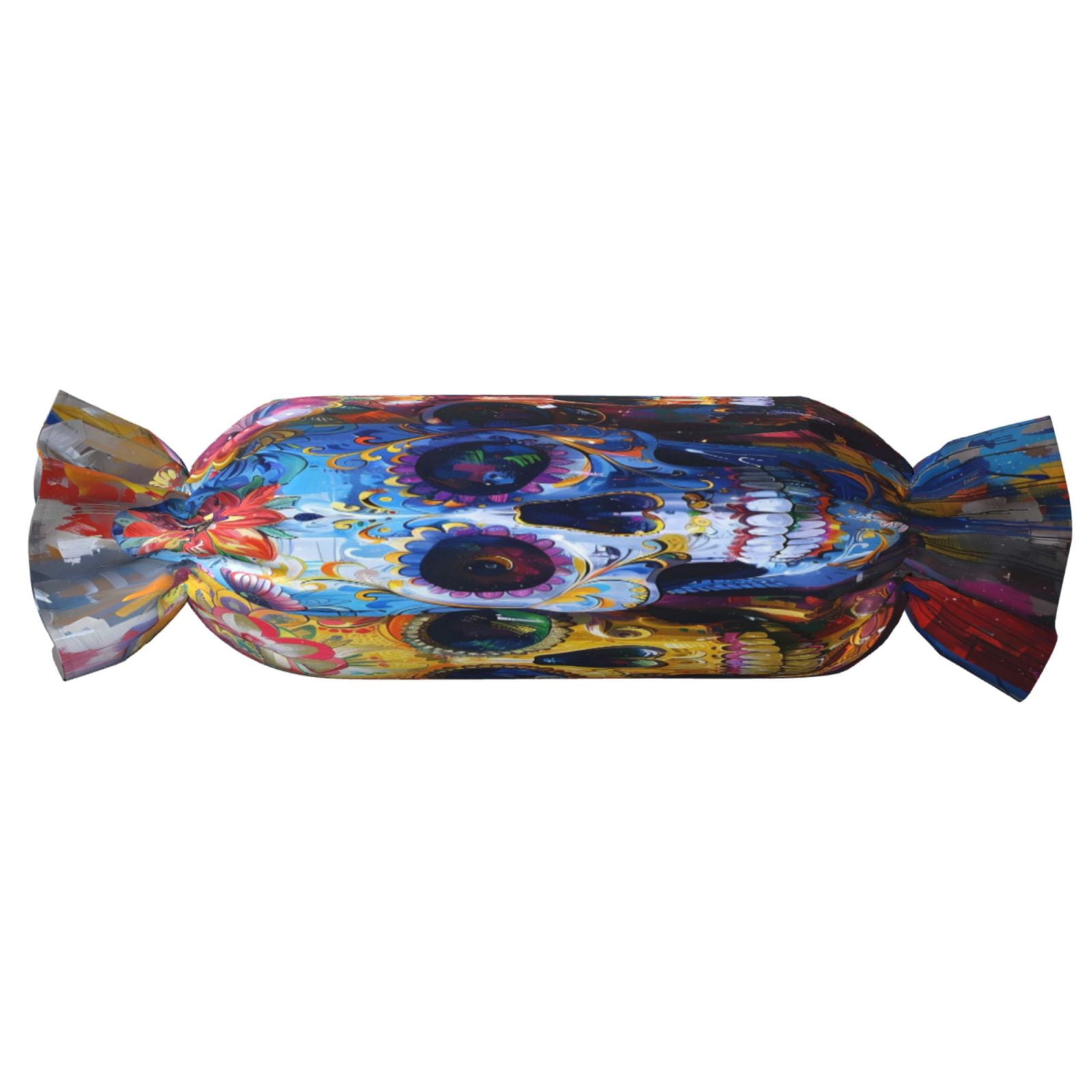 Candy Throw Pillow Travel Cervical Pillow Cylindrical Neck Body Cushion With Insert For Bed Couch Home Decor 9.8x24.4in Festive Sugar Skulls (2)