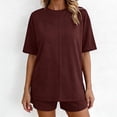 thumbnail image 7 of Womens Oversized Loungewear Two Piece Outfits Casual Lounge Shorts Sets Baggy Summer Short Sleeve Plain Matching Set Wine, XL, 7 of 7