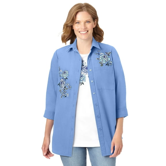 Woman Within Plus Size 2-Piece Embroidered Poplin Tunic And Tee Set
