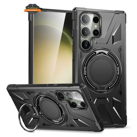 For Samsung Galaxy S24 5G Tough Shockproof Hybrid with Magnetic Ring Stand Compatible with MagSafe TPU   PC Protective Phone Case Cover by Xpression - Black
