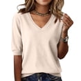 thumbnail image 3 of Sweaters for Women Half Short Sleeve V Neck Solid Color Lightweight Base Sweater Jumpers Winter Pullover Fall Casual Sweater for Women Spring & Autumn Womens Tops Beige L, 3 of 5
