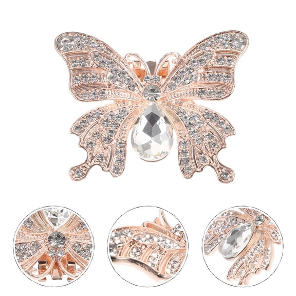 COMPUKAS Golden Rhinestone Butterfly Shoe Buckles Removable Decor 1Pair