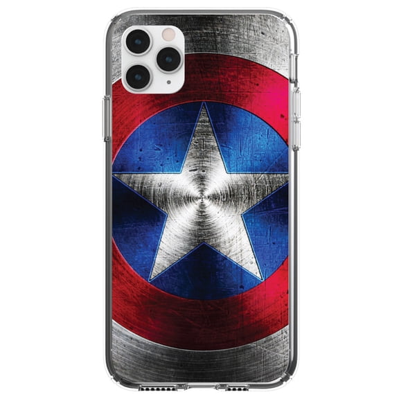 DistinctInk Clear Shockproof Hybrid Case for iPhone 11 Pro MAX (6.5" Screen) - TPU Bumper, Acrylic Back, Tempered Glass Screen Protector - Red White Blue Shield