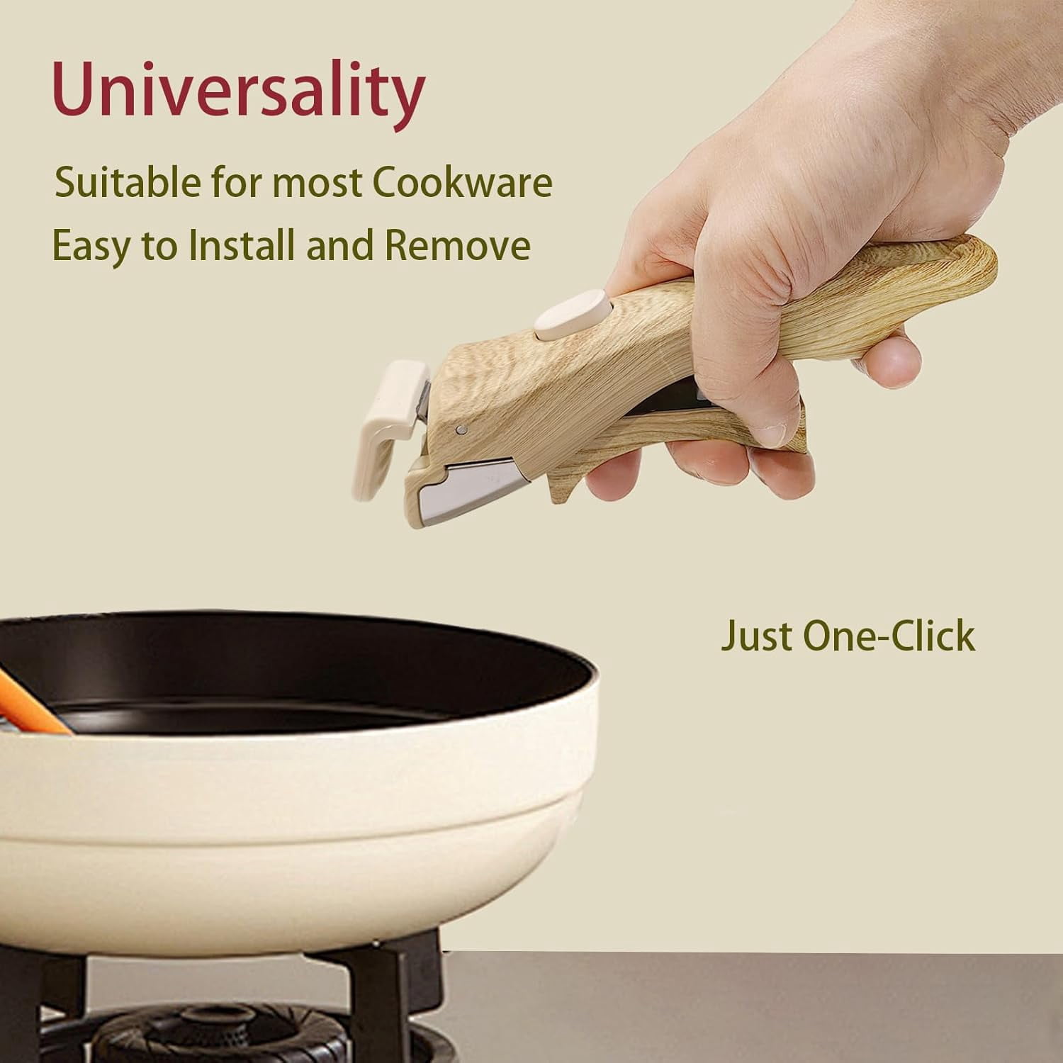 Removable Handle Wood-Like, Detachable Pot Handles with Silicone Oven Mitts Heat Resistant, Universal Pan Handle, Replacement Handles for Pots and Pans, Fits All Cookware