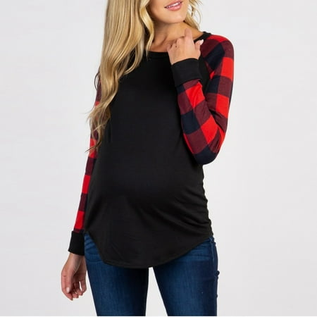 

Women long sleeve top long sleeve tops Women s Pregnancy Long Sleeve Splicing Plaid T-shirt Maternity Top Clothes Fragarn