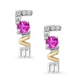 thumbnail image 2 of Gem Stone King 925 Sterling Silver and 10k Yellow Gold Pink Sapphire and White Lab Grown Diamond Love Word Stud Earrings for Women (0.12 Cttw, Gemstone Birthstone, Round Cut 2.5MM), 2 of 4
