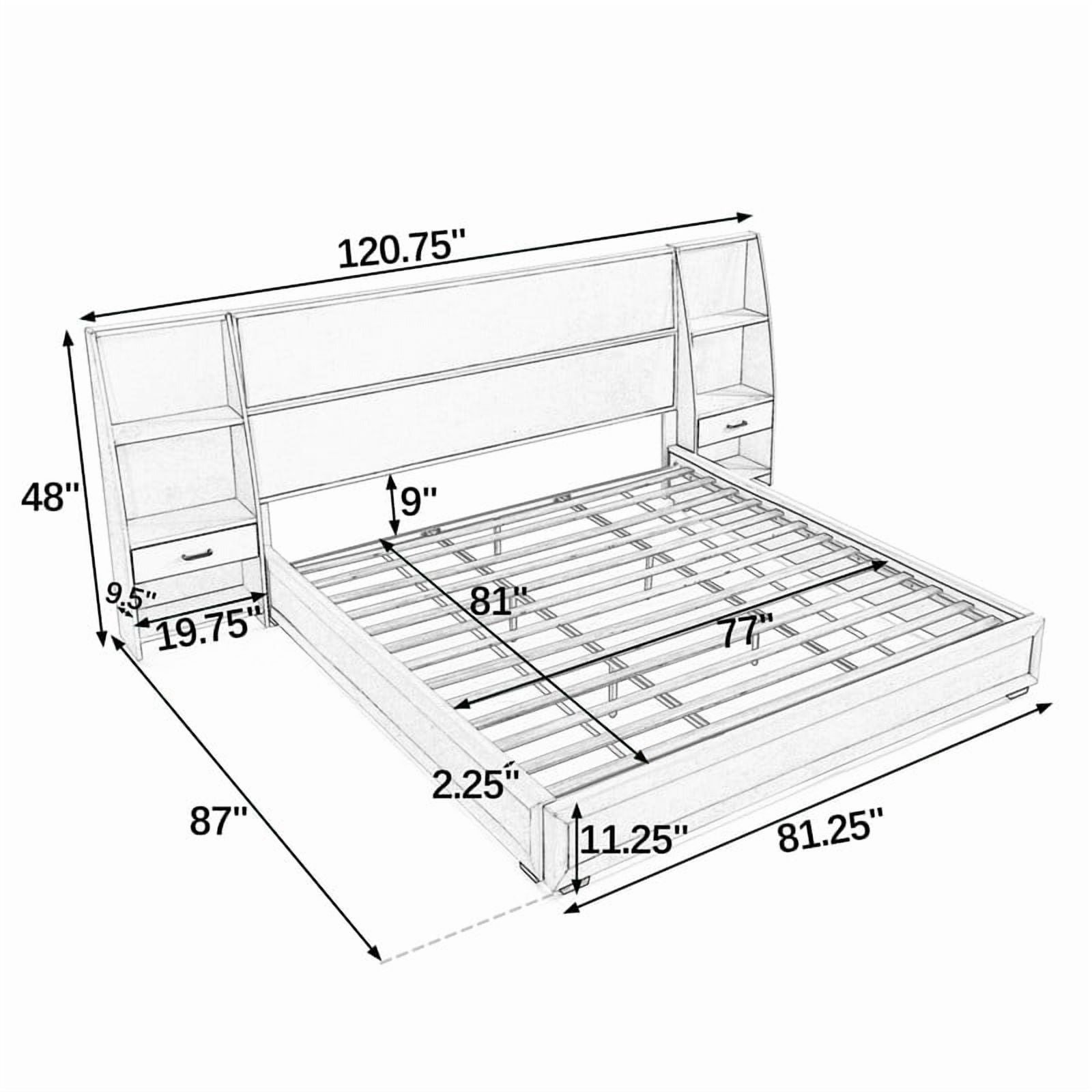 Queen/King Size Modern Upholstered Platform Bed Frame, Velvet Storage Bed with Headboard, Side Bookcases & Drawers Nightstand
