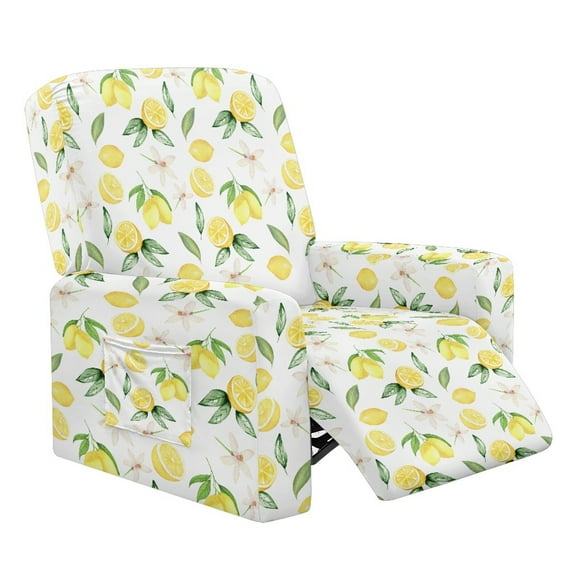 Xoenoiee Lemon Flower Leaves Pattern Recliner Slipcovers for Living Room, 4 Pieces Stretch Jacquard Recliner Chair Cover Soft Fitted Recliner Protector with Elastic Bottom for Kids, Pets