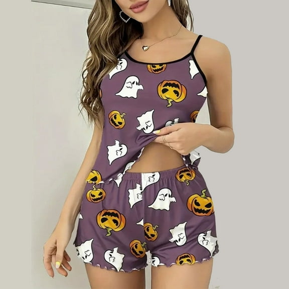 Nmnitkp Pajamas for Women Set Homewear Women's Pajamas Set Sleeveless Tank Top and Shorts Sleepwear Set Summer 2 Piece PJS with Drawstring & Pockets Purple,M