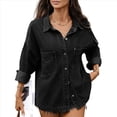 thumbnail image 1 of Chaqueta Vaquera de Gran Tamaño para Mujer, con Botones, Larga, Informal, para Otoño. Negro y Gris L, 1 of 7