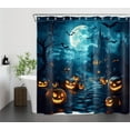 thumbnail image 2 of HVEST Halloween Pumpkin Shower Curtain with Spooky Bat and Pumpkin Moon Design - Scary Night Bathroom Decor, Waterproof Polyester Fabric, Includes 12 Hooks, 72x72 Inches, 2 of 7