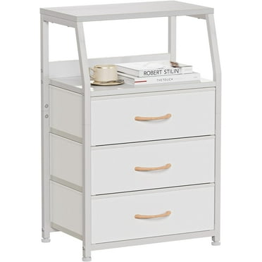 JCZCXZCU White Bedside Table, 28.3 In With 3 Drawers And 2 Storage Shelves, Small Bedside Table