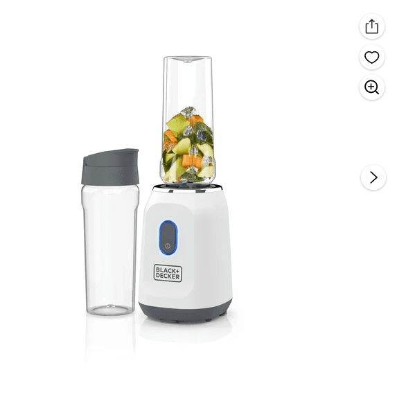 Open Box Black & Decker Single Serve Blender, two 20 Oz Dishwasher Safe Tritan Plastic Travel Jars, Spill-Resistant Travel Lids, 300 W, On/Off & Pulse Control Button, Stainless Steel Blade, White PB2209BDW