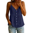 thumbnail image 2 of Spaghetti Strap Tank Tops for Women V Neck Button Down Shirts Ruched Casual Blouses Lightweight Summer Cami Tops,Navy ,S, 2 of 10