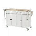 thumbnail image 7 of Kitchen Island Cart with 4 Door Cabinets and 2 Drawers, 54.3 Inch Rolling Storage Cart with Solid Wood Top and Locking Wheels Mobile Trolley Bar Serving Cart with Spice Rack & Towel Rack, White, 7 of 7