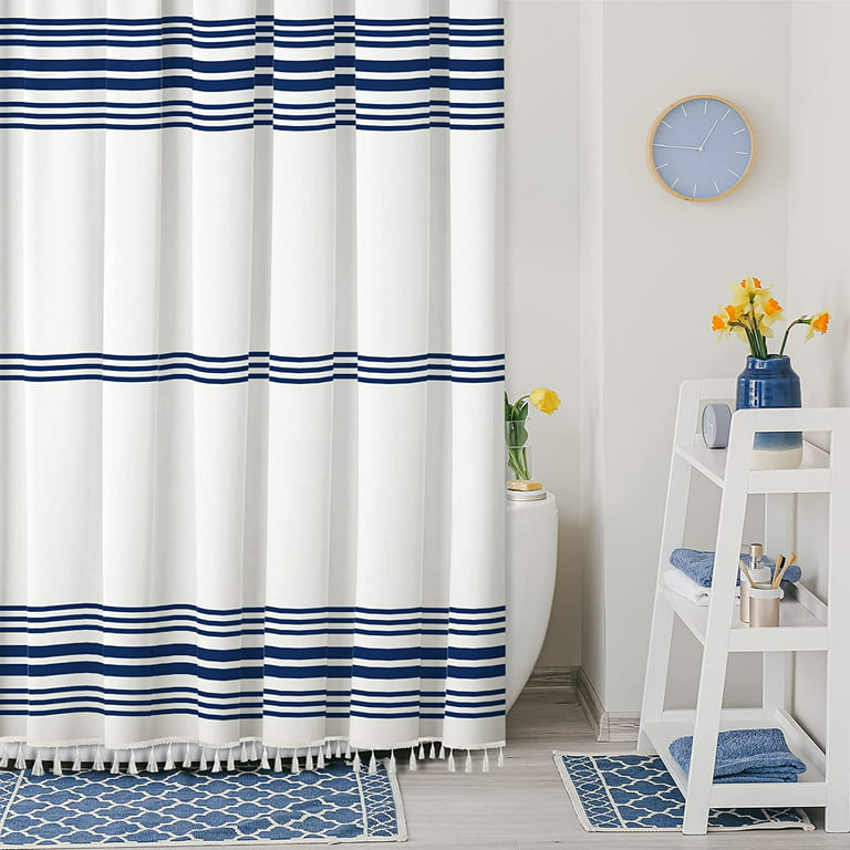 Blue Shower Curtain With Tassel For