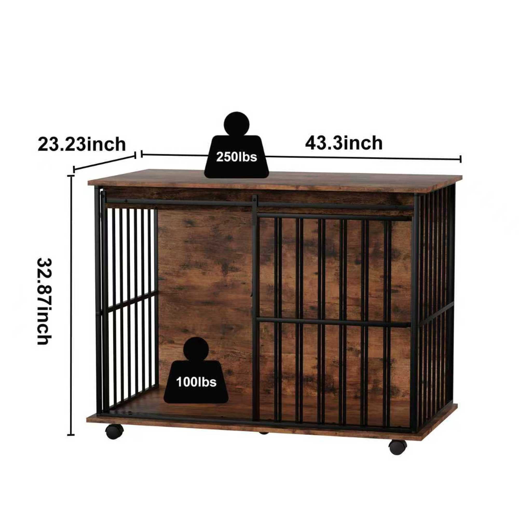 Leumius Dog Crate Furniture,Large-sized Dog Crate Wooden Dog Kennel Furniture for Medium to Large Dogs Walnut+Black