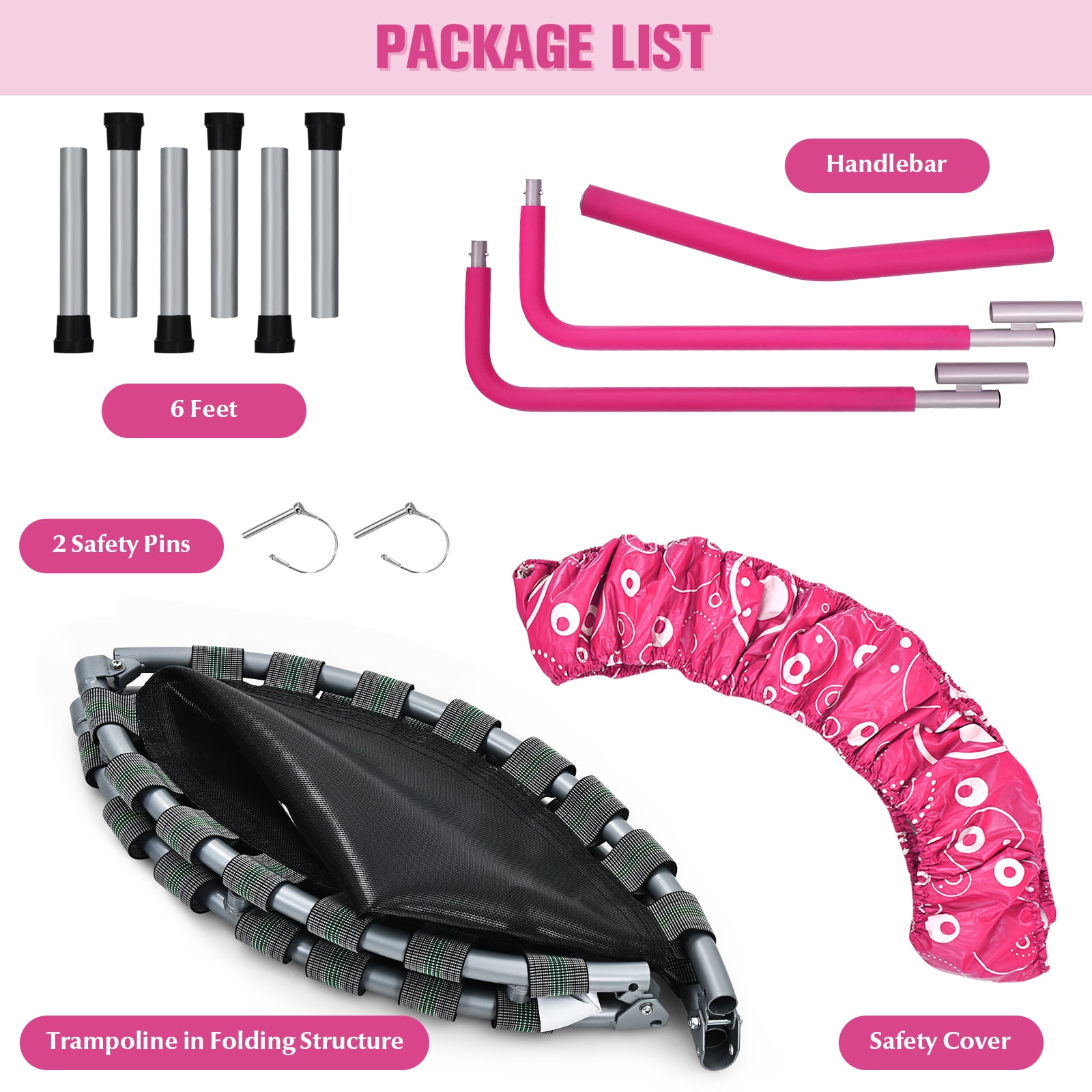 Infans 36" Kids Trampoline Rebounder W/Full Covered Handrail & Pad Indoor Outdoor Pink
