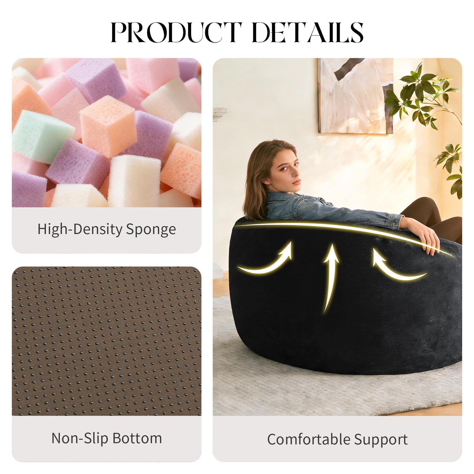Hommoo Ultra-Comfort Ergonomic Bean Bag Chair Lounge Chair, with Adjustable High-Elasticity Inner Filling and Detachable Washable Cover, for Living Room, Bedroom & Balcony, Black