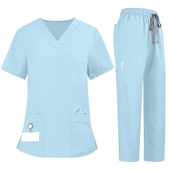 2 Pcs Scrubs Sets for Women Stretch V-Neck Tops & Wide Leg Pants Plus Size Medical Scrub Sets L