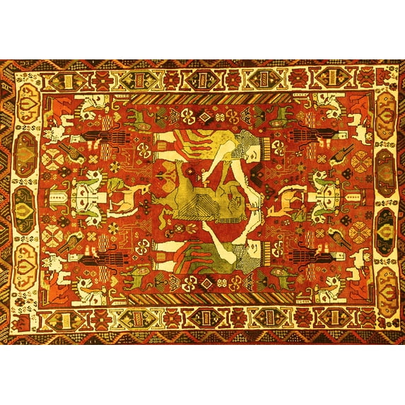 Ahgly Company Indoor Rectangle Animal Yellow Traditional Area Rugs, 2' x 4'
