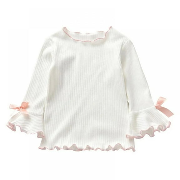 XBASW Baby Kids Girls T-Shirt Long Sleeves Tees Toddler Spring Fall Ruffle Blouse Tops for Little/Big Girl 3-8 Years