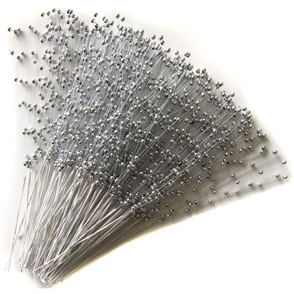 Visland 100 Stems Imitation Pearl Sticks Beaded String for Crafts Spray Beads Wire Stems DIY Accessories Garland Wedding Bridal Flower Bouquet Party Table Decor