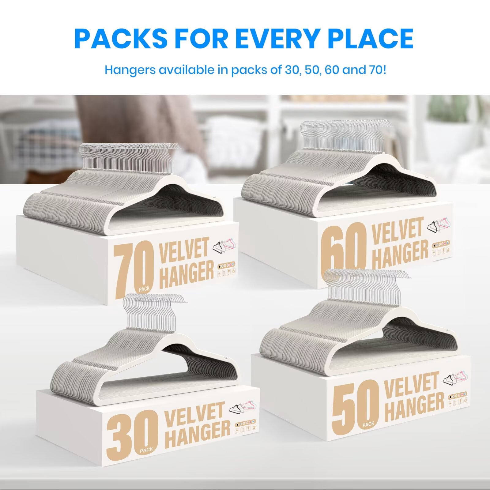Simple Deluxe 50 Pack Velvet Hangers, Non-Slip Clothes Hangers with Shoulder Notches, 360° Swivel Hooks, Heavy Duty Coat Suit Hangers for Closet Space Saving, White