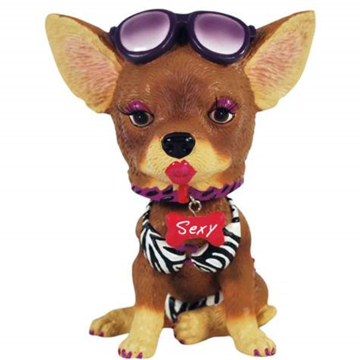 4.25 Inch Sexy Zebra Bobble Head Tan Chihuahua Figurine Statue