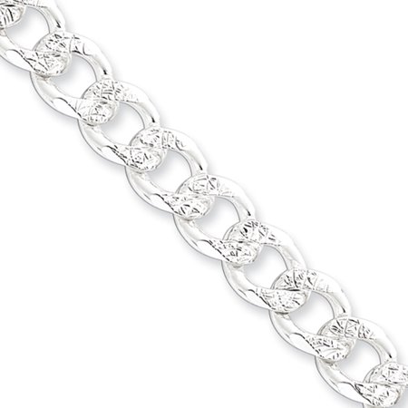 Turquoise Silver Mens Bracelets - Men's 8mm, Sterling Silver Solid Pave Curb Chain Bracelet, 9 Inch