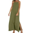 thumbnail image 6 of ZQUUVOU Women's Summer Dress Spaghetti Strap Solid Color Maxi Dress Olive Green,2XL, 6 of 9