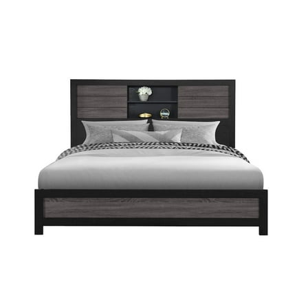 LISBON GREY/BLACK BOOKCASE KING BED